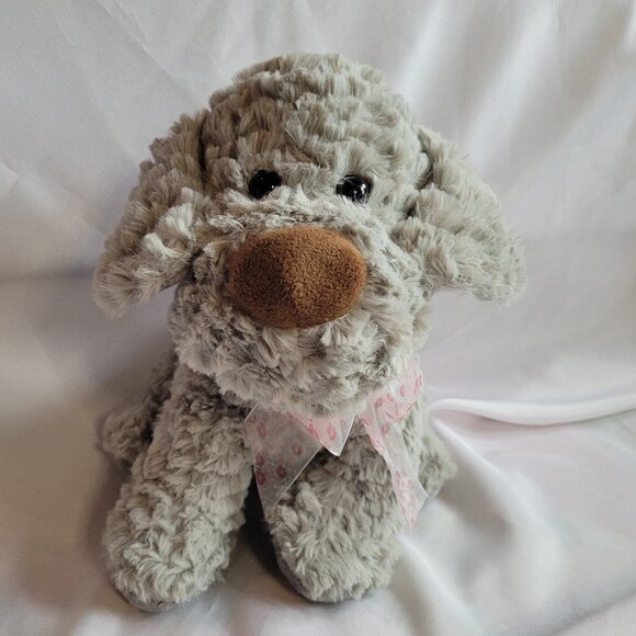 Burton & Burton 11" Gray Puppy With Sheer Pink Bow - Picture 1 of 8